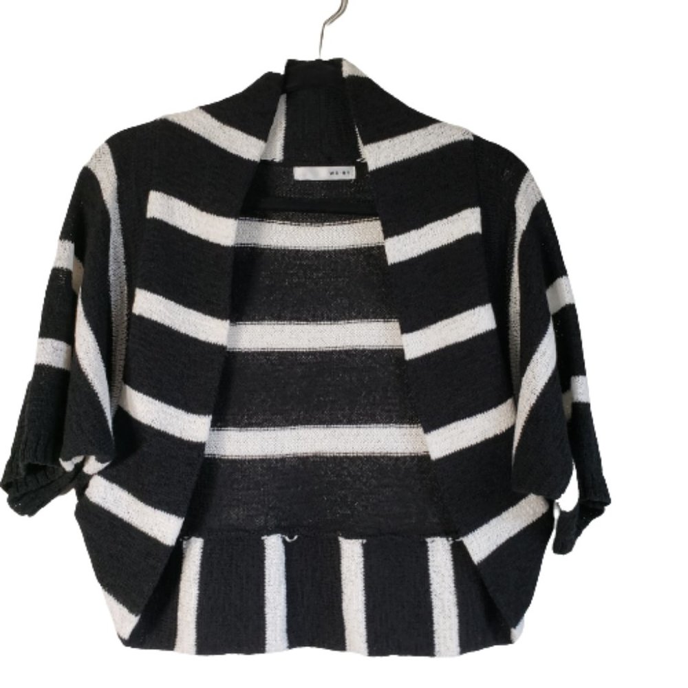 WD.NY Black Crop Cardigan Womens Black & White Striped Knit Open Front Size Sm